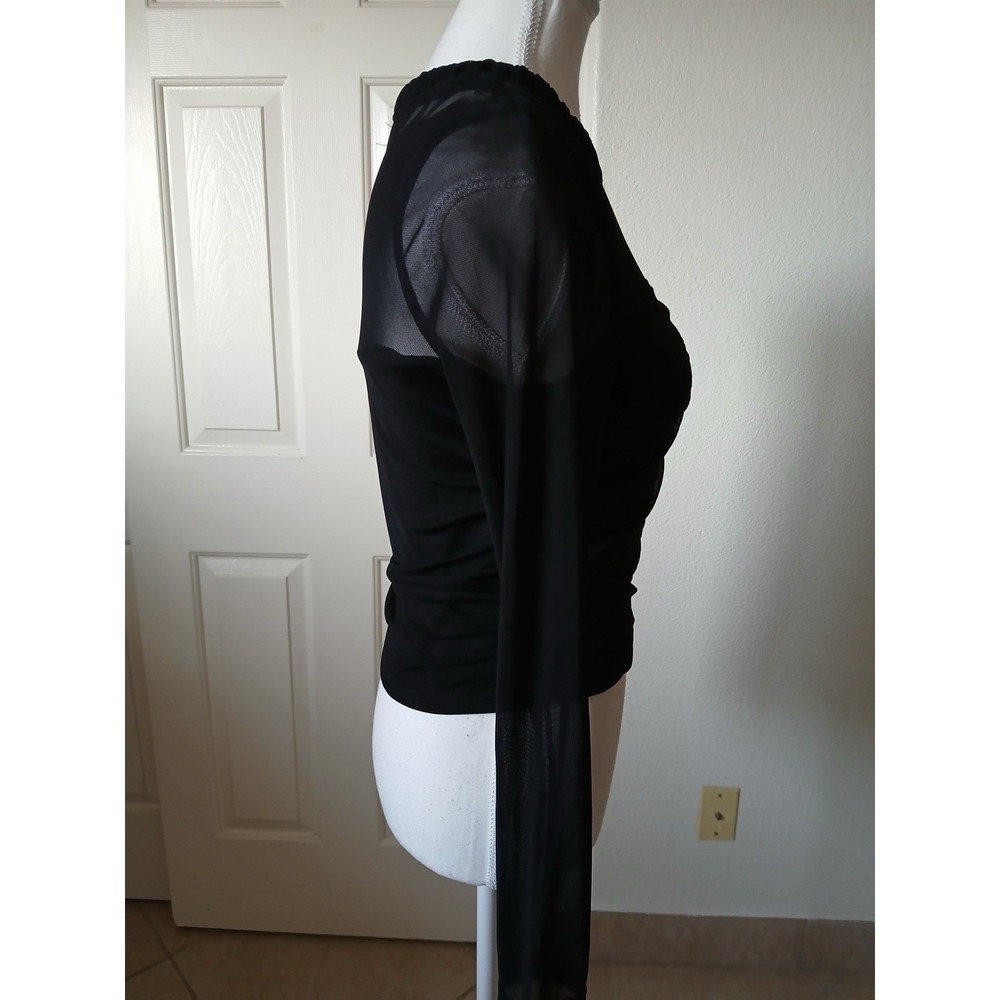 Paper Moonโ Black Mesh Sheer Top Ruched Velvet Detail Y2K Goth Clubwear Size L - Picture 4 of 16
